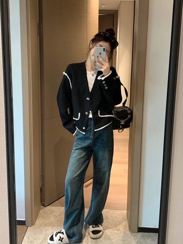 EVNSTYLE high-waisted slim retro washed jeans for women, lazy, comfortable, loose wide-leg trousers