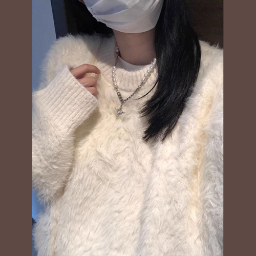 Imitation mohair white sweater women's new autumn and winter fufu lazy style thickened sweater top