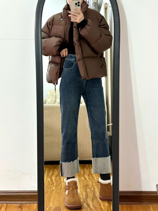 Straight-leg jeans for women in spring and autumn 2 design retro nine-point high-waisted slim wide-leg hemmed pants