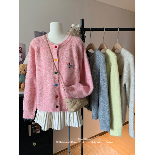 Autumn and winter embroidered dachshund sweater cardigan for women colorful button long-sleeved sweater