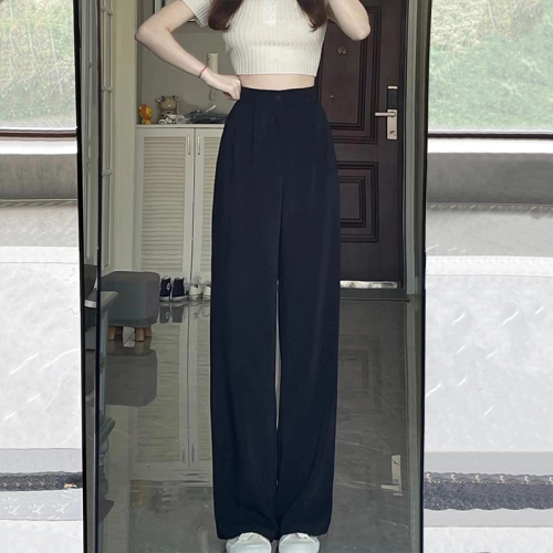 Wide-leg pants for women, high-waisted, floor-length, slim, straight-leg pants, casual, petite suit pants, high-end