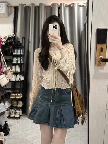 Apricot v-neck knitted cardigan jacket for women new student lazy sweet loose long-sleeved top