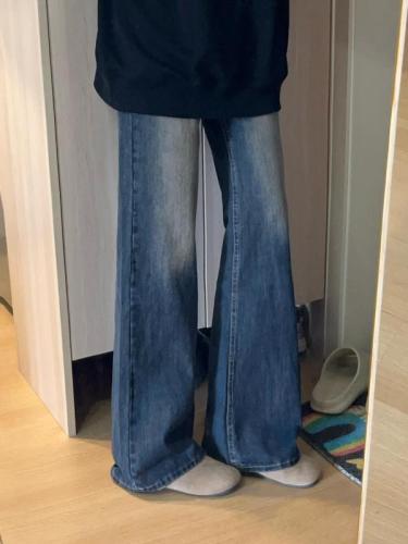 American retro blue washed micro-flared jeans for women, new high-waisted, loose, slim and drapey wide-leg trousers