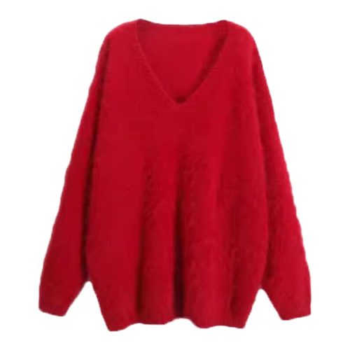 Christmas v-neck red sweater for women in autumn and winter new style lazy style inner layering shirt high-end knitted top