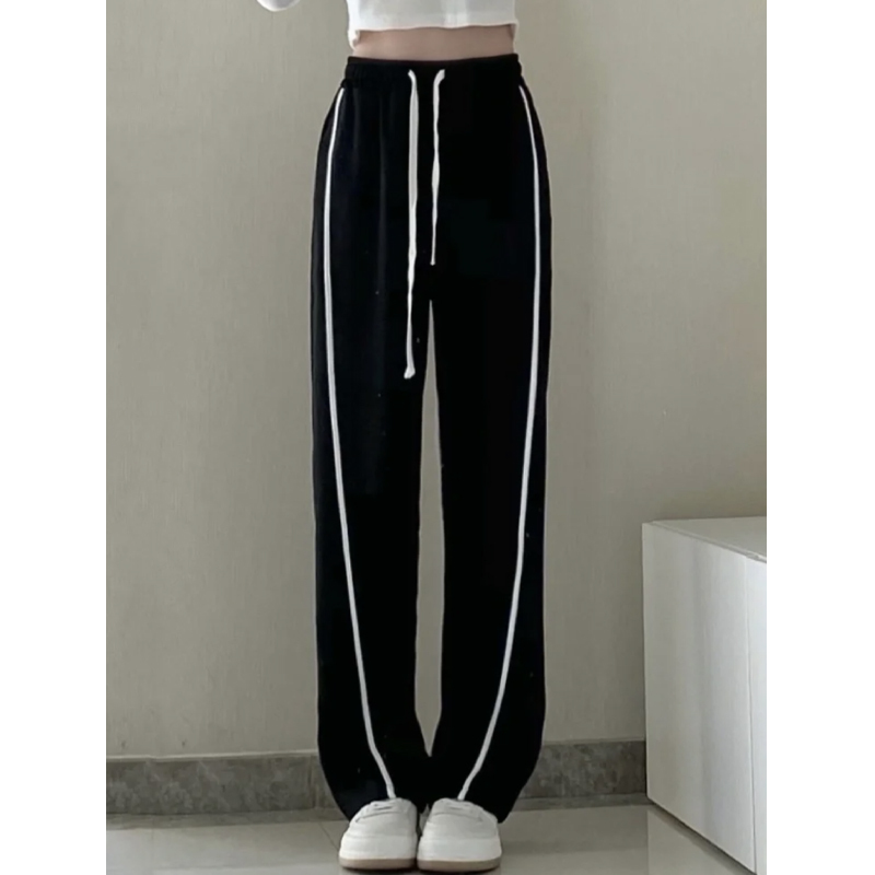 Women's summer thin large size striped pants drawstring sweatpants fat girl mm straight floor mopping pants