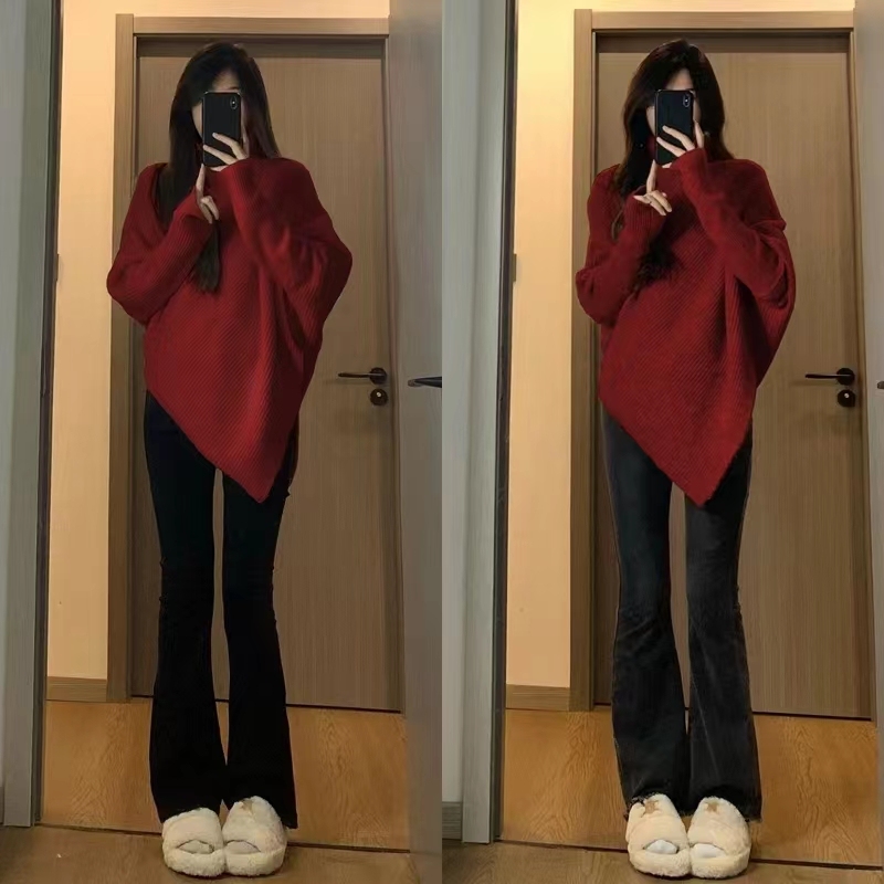 Irregular turtleneck sweater for women in autumn and winter new style gentle Korean style lazy style thickened knitted top