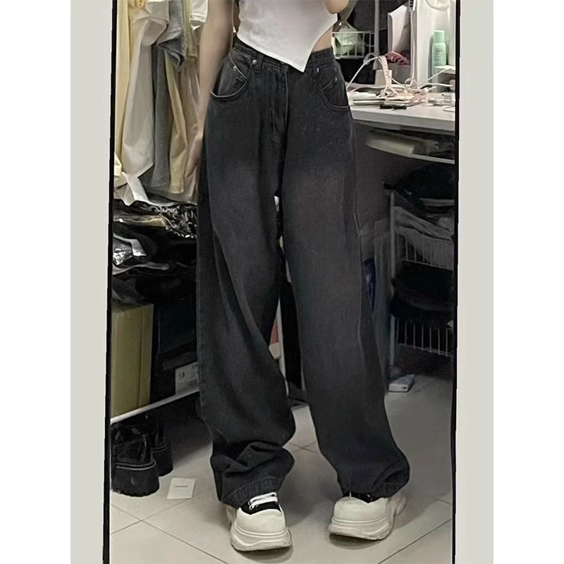Wide-leg pants for women in autumn, loose, small, high-waisted, slim, versatile, straight, hip-covering, large size, fat mm jeans