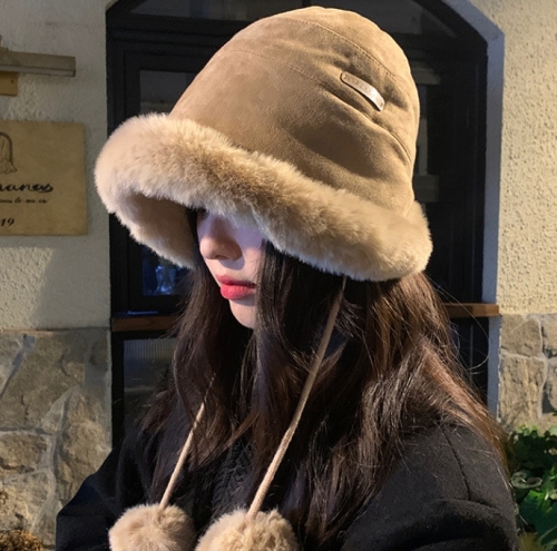 Hat Women's Winter Thickened Plush Hat Northeastern Mongolian Hat Showing Face Small Warm Fisherman Hat Winter Ear Protection Basin Hat Trendy