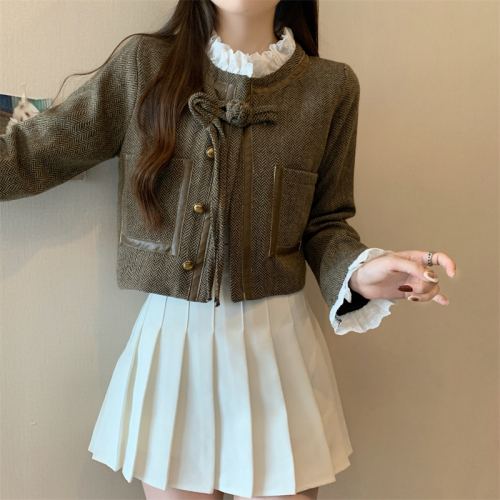 Actual shot of lining, spring and autumn French style high-end lace short coat, feminine short top