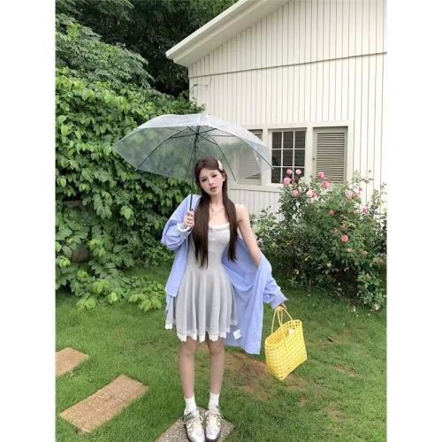 Polyester cotton Korean style unique and chic shirt blue and white striped shirt spring and autumn new 2024 loose sun protection thin coat