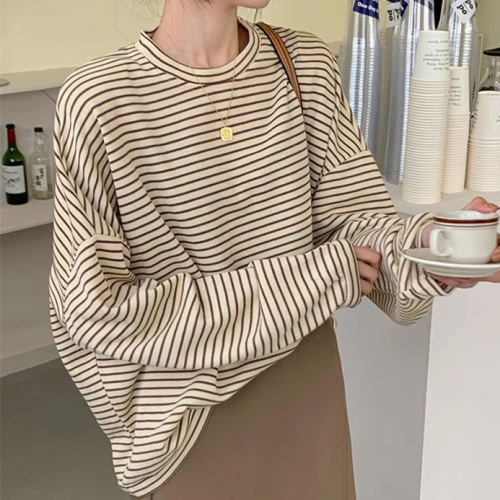 Women's loose Korean style lazy style striped bottoming shirt long-sleeved T-shirt versatile top 2024 new spring and autumn