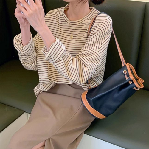 Women's loose Korean style lazy style striped bottoming shirt long-sleeved T-shirt versatile top 2024 new spring and autumn