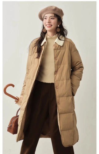 Korean style corduroy lapel spliced ​​down jacket for women 2024 new long over-the-knee thickened warm large size jacket