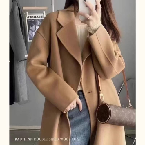 High-end woolen coat for women mid-length over the knee 2024 new autumn and winter student Korean style slim woolen coat