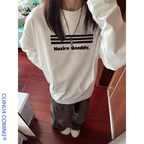 220g pure cotton combed compact siro spun new autumn loose long-sleeved T-shirt