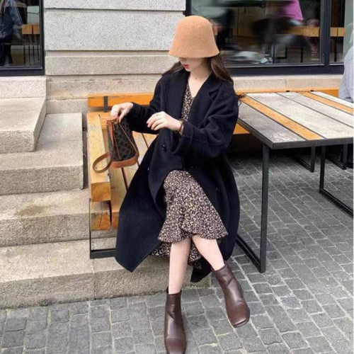 High-end woolen coat for women mid-length over the knee 2024 new autumn and winter student Korean style slim woolen coat