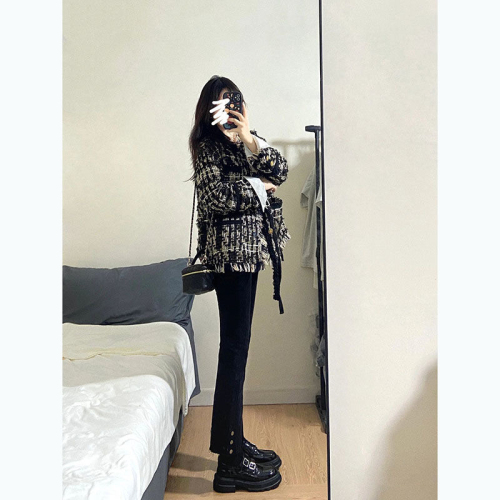 2024 campus style heavy industry black gold braided tassel high-end autumn and winter small fragrance style retro customized jacket