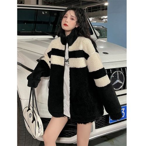 Lamb wool coat women's autumn and winter 2024 new plush furry top loose coat