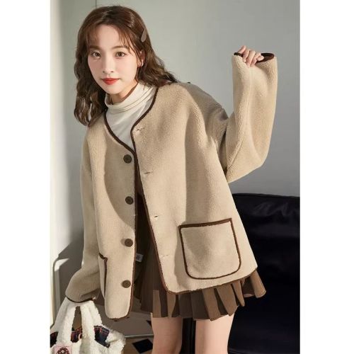 Autumn and winter imitation lamb wool coat for women autumn and winter Maillard gentle lazy style casual top for women