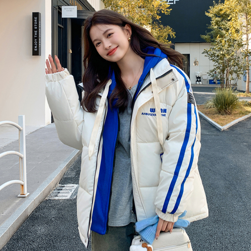 Actual shot of 2024 new contrasting color short fake two-piece down jacket women's cotton-padded winter coat thickened Korean cotton-padded jacket bread coat