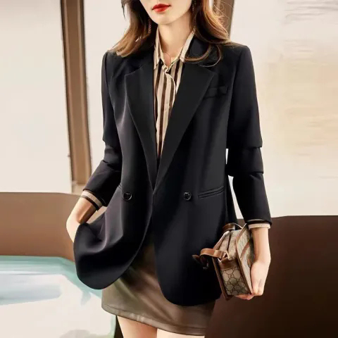 High-end black suit jacket for women, spring and autumn, autumn new fashion design suit top jacket