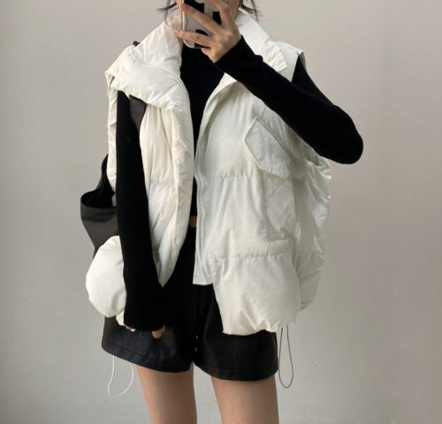 Real shot Thickened loose large size casual mid-length turtleneck cotton coat vest