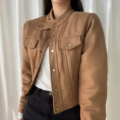 Autumn and winter Korea Korean style deerskin velvet jacket loose and slim short long-sleeved jacket top