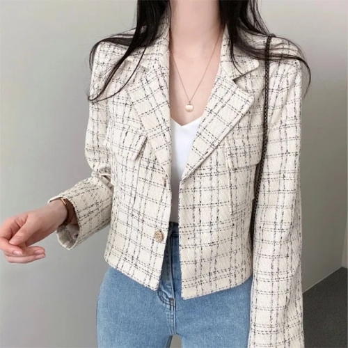 Korean autumn chic small style woolen short blazer for women