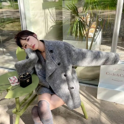 Gray dragon and phoenix woolen coat for women mid-length autumn and winter 2024 new Korean style high-end loose woolen coat