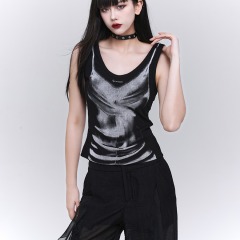 幽靈少女無袖背心女夏季外穿音樂節穿搭美式甜酷辣妹風jazz小上衣