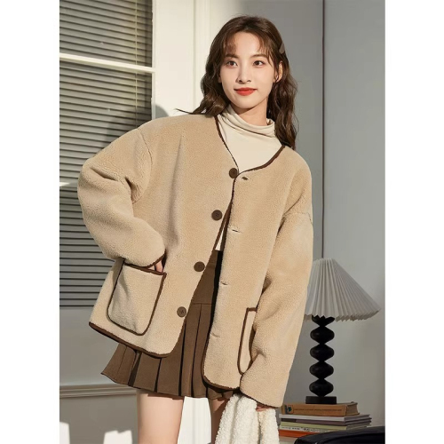 Autumn and winter imitation lamb wool coat for women autumn and winter Maillard gentle lazy style casual top for women