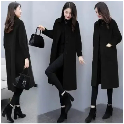 Coat Women's Medium Long 2024 Korean Style Autumn and Winter Lantern Sleeve Woolen Coat Women's Loose Woolen Coat