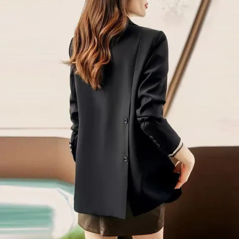 High-end black suit jacket for women, spring and autumn, autumn new fashion design suit top jacket