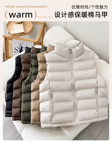 Real shot of down cotton coat women's vest autumn light and warm 2024 Korean version new stand-up collar waistcoat vest jacket