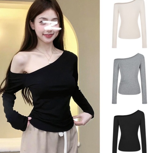 Original quality pure lust hot girl slimming off-shoulder long-sleeved top women's early autumn all-match bottoming shirt