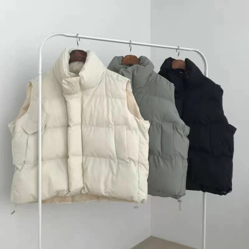 Korean chic autumn and winter retro stand-up collar thickened warm loose casual sleeveless cotton vest jacket for women