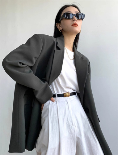 Gray suit jacket for women 2024 spring and autumn new temperament black casual street style popular small man suit this year