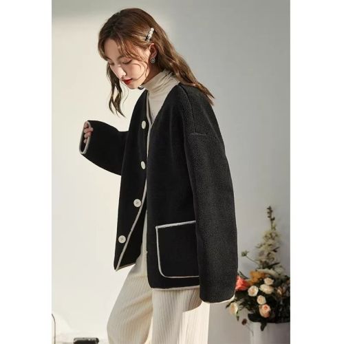 Autumn and winter imitation lamb wool coat for women autumn and winter Maillard gentle lazy style casual top for women