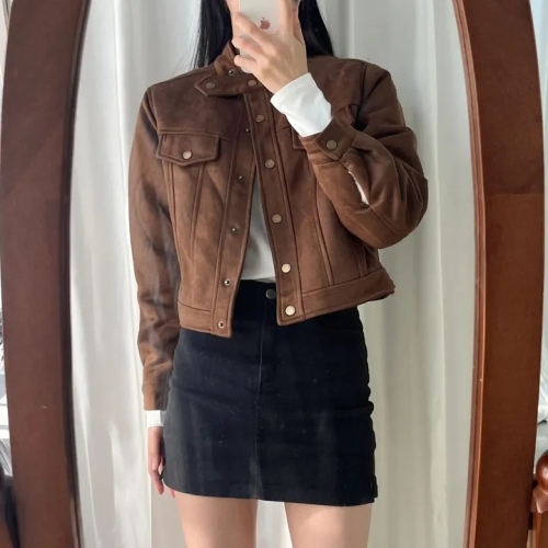 Autumn and winter Korea Korean style deerskin velvet jacket loose and slim short long-sleeved jacket top