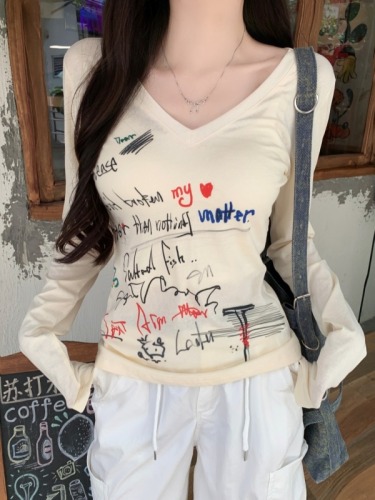 Actual shot of 26-count pure cotton 100% cotton 2024 autumn long-sleeved T-shirt for women slightly see-through hollow