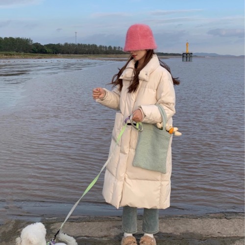 Real shot of cotton-padded jacket for women, Korean style medium-length large size Hong Kong style ins loose student long waist-cinching down jacket