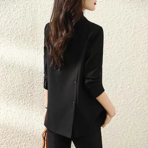 High-end black suit jacket for women, spring and autumn, autumn new fashion design suit top jacket