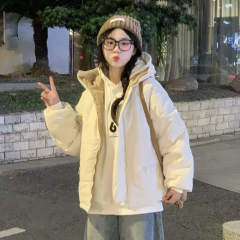 Real shot of cotton-padded clothing for women, short bread coat, Korean style loose down jacket, casual student winter large size cotton-padded coat and jacket