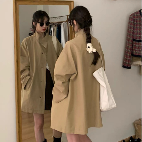 Khaki mid-length windbreaker jacket for women 2024 autumn and winter new style this year's popular coat for small people