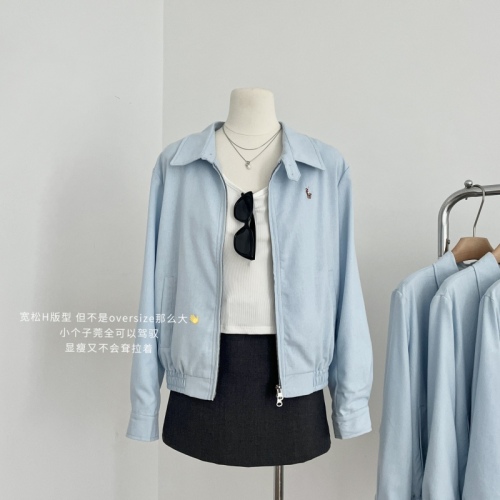 COOLLINE Lin Zixi light oxygen babyblue ramie cotton RL embroidered lazy and relaxed jacket