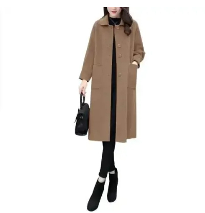 Coat Women's Medium Long 2024 Korean Style Autumn and Winter Lantern Sleeve Woolen Coat Women's Loose Woolen Coat