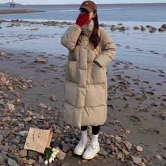 Real shot of cotton-padded jacket for women, Korean style medium-length large size Hong Kong style ins loose student long waist-cinching down jacket