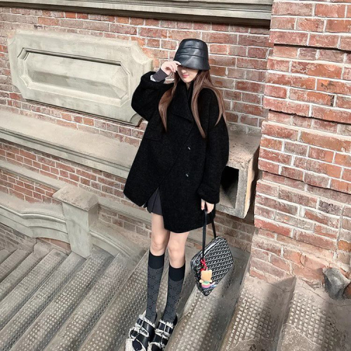 Gray dragon and phoenix woolen coat for women mid-length autumn and winter 2024 new Korean style high-end loose woolen coat