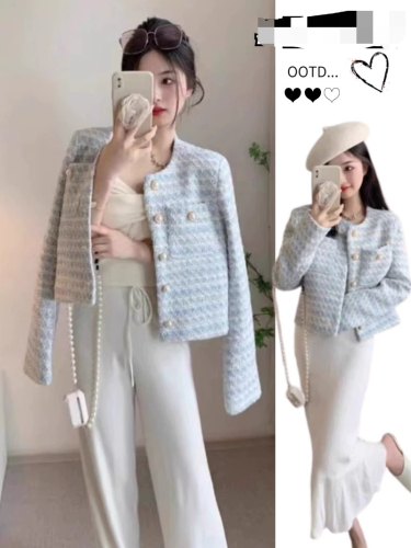 Pearl button small fragrant style jacket for women spring and autumn new French design niche loose short temperament top