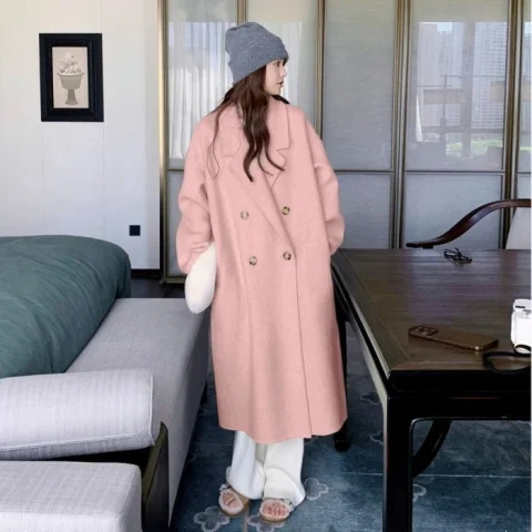 High-end woolen coat for women mid-length over the knee 2024 new autumn and winter student Korean style slim woolen coat